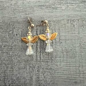 Vintage Crystal And Gold tone Guardian Angel Earrings
